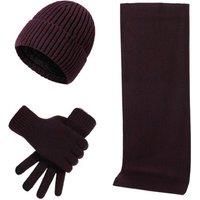 Obasyhig Men's Autumn & Winter Warm Knitted Woolen Hat Scarf Gloves Set in Dark Red