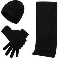 Obasyhig Men's Autumn & Winter Warm Knitted Woolen Hat Scarf Gloves Set in Black