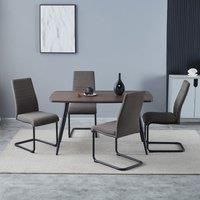 Set of 4 Dark Grey Linen Fabric Dining Chairs with Black Metal Legs