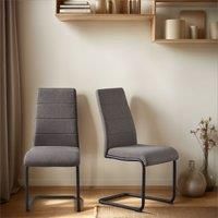 Set of 2 Boucle Fabric Dining Chairs with Arms and Cross Metal Legs