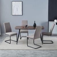 Set of 4 Dark Grey Linen Fabric Dining Chairs with Black Metal Legs