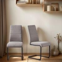 Set of 2 Boucle Fabric Dining Chairs with Arms and Cross Metal Legs