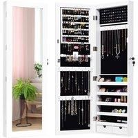 Lockable Jewelry Storage Cabinet Wall-mounted LED Jewelry Armoire w/Full Mirror