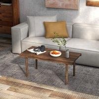 98cm Coffee Table Rubber Wood Center Table w/Slatted Wood Tabletop Rectangle for Living Room