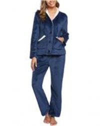 iClosam Womens Pyjamas Set Fleece Pyjamas Soft Warm Nightwear 2 Blue