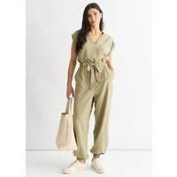 Sage Green Wrap Belted Utility Jumpsuit