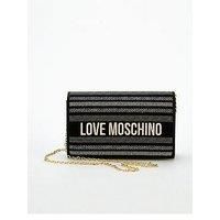 Love Moschino Woven Logo Small Flap Shoulder Bag - Black