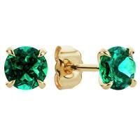 Revere 9ct Yellow Gold Round Created Emerald Stud Earrings