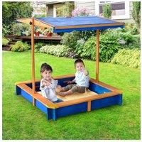 Teamson Kids Large Wooden Sand Pit with Lid for Garden, Adjustable Sand Box