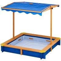 Teamson Kids Large Wooden Sand Pit with Lid for Garden, Adjustable Sand Box