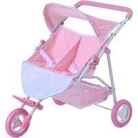 Olivia's Little World Double Twin Baby Doll Pram Stroller Pink Stars OL-00012