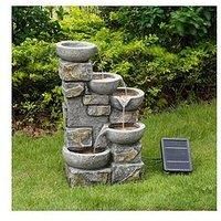 Teamson Home Garden & Outdoor Solar Powered Water Feature with Lights, Cascading Water Fountain, 4 Tier Bowl Indoor Waterfall Decor & Battery Back Up