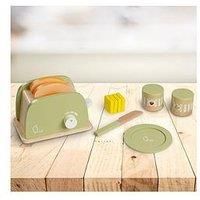 Teamson Kids Wooden Toaster Toy Play Kitchen Accessories 11 pcs Green TK-W00006