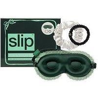 slip Peppermint Dreams Beauty Sleepover Set – Evergreen Contour Sleep Mask with Lace Trim, White Large Silk Scrunchie & Black Skinny Scrunchie – Limited Edition Gift Set