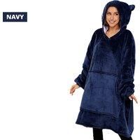 Cute Bear Ears Sherpa Hoodie Blanket - 5 Colours! - Black