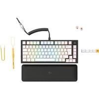 Glorious Gaming GMMK PRO 75% - Modular Mechanical Gaming Keyboard, TKL Size, 1.5kg Frame, Customisable, Fox Switches, Coiled Cable, Wrist Rest, White PBT Keycaps, RGB, English UK QWERTY Layout - Black