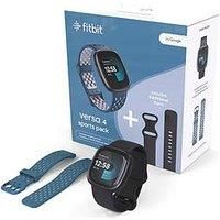 FITBIT Versa 4 Smart Watch Sports Pack with Additional Blue Sports Band - Black & Graphite, Black,Blue