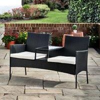 Outdoor Garden Patio Summer Furniture Rattan Loveseat with Drink Table Cushions