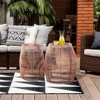 Teamson Home Cylinder Rattan Side Table With Metal Tabletop - Large