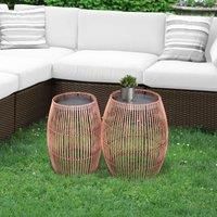 Teamson Home Cylinder Rattan Side Table With Metal Tabletop - Small