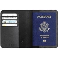 Satechi Passport Holder for Travel with Find My, Passport Cover with 4 Card Holder, Wireless Charging, and RFID Protection – Travel Essential Synthetic Material (PU) Passport Holder – Black