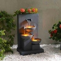 Teamson Home 74 cm 3-Tier Cascading Outdoor Water Fountain with Planter, LED Lights for Outdoor Living Spaces, Matte Gray