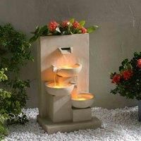 Teamson Home 74 cm 3-Tier Cascading Outdoor Water Fountain with Planter, LED Lights for Outdoor Living Spaces, Natural