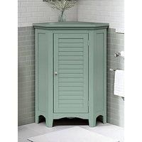 Teamson Home Glancy Freestanding Corner Floor Cabinet with Faux Louvered Door, Sage Green