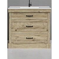 Teamson Home Donovan 36" Single Bathroom Vanity with Integrated Square Sink and Two Drawers, Light Oak
