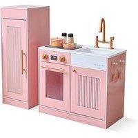 Teamson Kids Little Chef Chester Play Kitchen in Peach with Fridge, Stove, 12 Accessories, Shelves & Hooks, Develops Creativity & Organization Skills