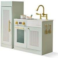 Teamson Kids Little Chef Chester Play Kitchen in Green with Fridge, Stove, 12 Accessories, Hooks & Shelves, Sparks Teamwork, Creativity & Confidence