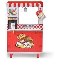 Teamson Kids Flip & Fry Burger Shop Wooden Playset in Red with Grill, Fryer, Drinks Station & 29 Accessories, Encourages Social Skills & Creativity