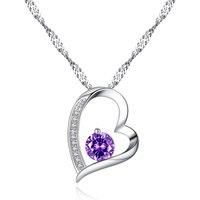 Heart Necklace & Earrings Set - Purple & Silver