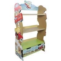 Fantasy Fields - Transportation themed Book Case Kids Wooden Bookcase with Storage Drawer| Hand Crafted & Hand Painted Bookshelf | Child Friendly Water-based Paint