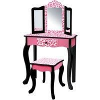 Teamson Kids Fantasy Fields Vanity Set Wooden Dressing Table With Mirror & Stool Pink TD-11670A
