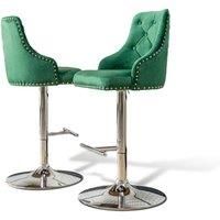 2 Velvet Barstool Chairs With Adjustable Height In 3 Colours - Green