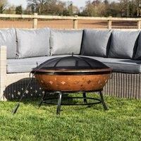 Peaktop FP35 Outdoor 35-Inch Round Steel Wood Burning Fire Pit, Bronze, 88.9 x 88.9 x 67.06 cm