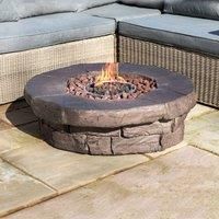 Peaktop Firepit Outdoor Gas Fire Pit Resin With Lava Rock & Cover HF11802AA-UK