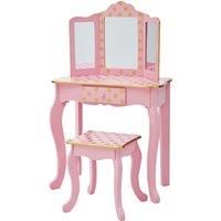 Teamson Kids TD-11670L Gisele Girls Wooden Dressing Table Vanity Set with Stool & Mirror for Kids Dress Up, Pink/Rose Gold