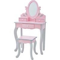 Teamson Kids Vanity Set Wooden Dressing Table With Mirror & Stool Pink TD-12851A
