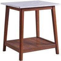 Wooden Side Table with Marble Effect Top & Shelf, Coffee End Table