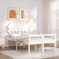 Bed Frame with Headboard White Double Solid Wood