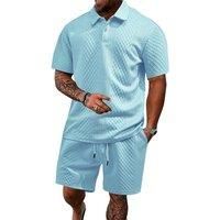 Men'S Solid Colour Polo Shirt & Shorts Set - 6 Sizes & 6 Colours