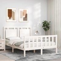 Bed Frame with Headboard White Small Double Solid Wood