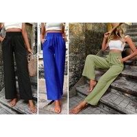 Women'S Elastic High Waist Loose Pants With Pockets In 5 Sizes And 5 Colours - Brown