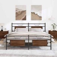 Metal Bed Frame without Mattress Brown Oak 180x200 cm Super King