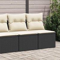 4 Piece Garden Sofa Set with Cushions Black Poly Rattan Acacia