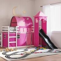 Bunk Bed without Mattress with Slide and Curtains Pink 90x190 cm Single