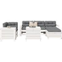 7 Piece Garden Sofa Set White Solid Wood Pine