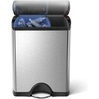 simplehuman CW1830 46L (30/16) Rectangular Recycling Kitchen Pedal Bin, Strong Steel Pedal, Silent Soft Close Lid, Stay-Open Lid, Inner Buckets, Finerprint-Proof, Brushed Stainless Steel